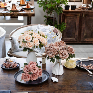 7-Đầu Cổ Điển Tăng Cappuccino Xù Mềm Nhân Tạo Hoa Handmade Bất Cảm Ứng Giả Nở Đám Cưới Trang Trí Nội Thất Hoa - Product Image 3