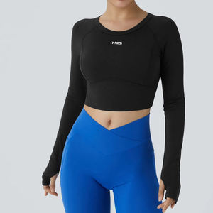 MIQI, gran oferta, camisetas de manga larga con sensación personalizada, secado rápido, Fitness, Yoga, entrenamiento, deporte, <span class=keywords><strong>mujer</strong></span>, camiseta de entrenamiento, camiseta de gimnasio - Product Image 2