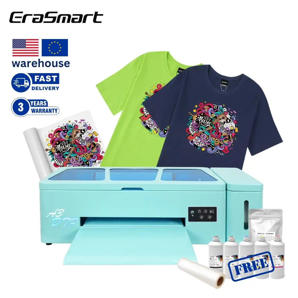 Impresora MIni Erasmart de 30cm con transferencia de calor, máquina de impresión de camisetas digitales DTF A3 1390, impresora DTF de inyección de tinta para camisetas