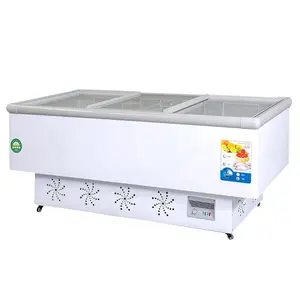 Horizontal Commercial Display Island Freezer with Sliding Lids for Frozen Meat and Chicken