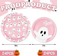 XUECE 48 Assiettes en papier jetables fantômes roses pour Halloween, 7 et 9 pouces, décoratives pour fêtes