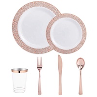 150 pièces – Ensemble de vaisselle jetable de luxe en dentelle dorée avec assiettes à collation/soupe – Robuste