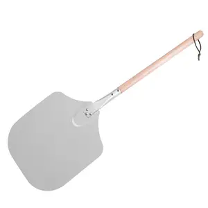 12*14 Inch Baking Tools Aluminum Alloy Pizza Peel Shovel With Long Rubber Wooden Handle