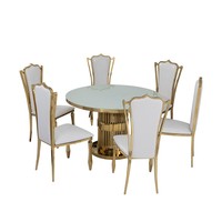 Ensemble de chaises de salle à manger Black Gold Hotel, table à miroir, dossier en velours découpé au laser, acier inoxydable, mobilier de banquet, 7 pièces