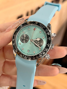 Women's Pink Silicone Strap Chronograph Quartz <b>Watch</b> Stainless Steel Case Analog Dial 40mm Elegant Fashion Design - Product Image 4