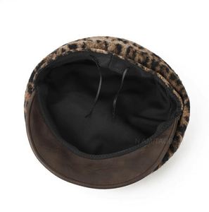 Nouveau béret léopard automne-hiver avec visière en cuir PU, béret élégant pour femme - Product Image 6
