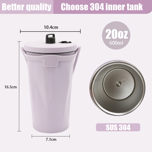 Gobelet isotherme portable en acier inoxydable double paroi de 600 ml, anti-fuite, écologique, avec poignée et couvercle, grande capacité, idéal comme cadeau - Product Image 5