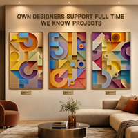 Art mural abstrait 3D multicouche en PVC découpé en cercle et en arc, multicolore, style Memphis, avec cadre doré, pour hall d'hôtel, triptyque, décoration murale personnalisée en gros