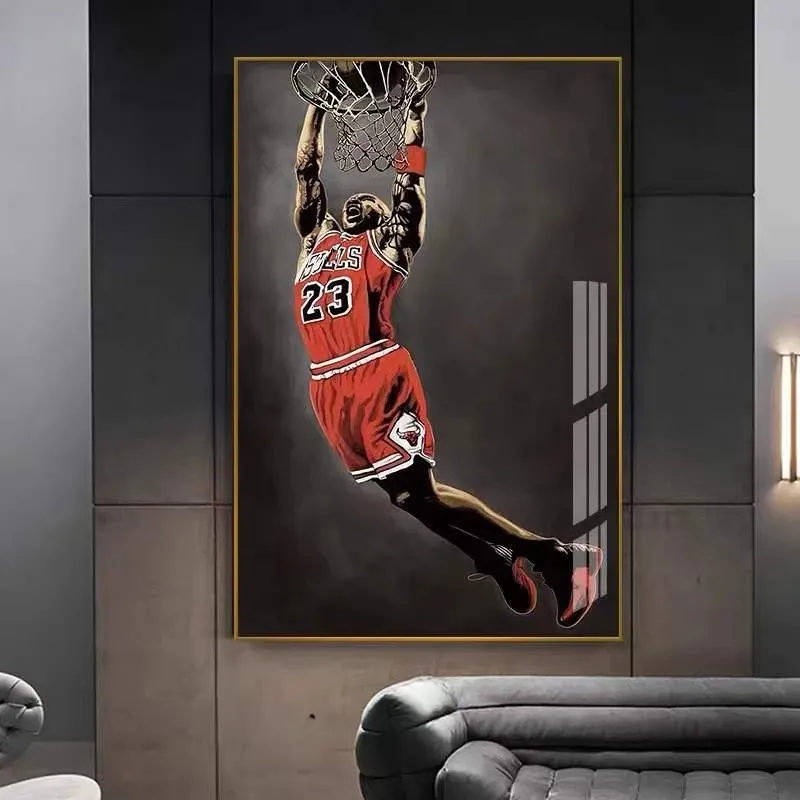 Olahraga Basket Bintang Slam Dunk Ruang Tamu Dekorasi Kanvas Lukisan Atmosfer Cahaya Mewah Karakter Abstrak Poster Dinding