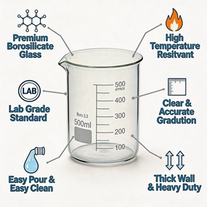 Heldere borosilicaatglas maatbeker 500 ml afgestudeerd scheikunde laboratoriumglaswerk wetenschappelijk experiment laboratoriumapparatuur - Product Image 2
