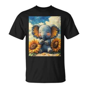 Camiseta Infantil Unisex con Estampado Gráfico de Elefante y Girasol, Diseño Animal - Product Image 1