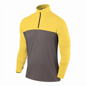 Men's Yellow Gray Color Blocking Half-Zip Long Sleeve Quick Dry Sport Top Regular Fit All Seasons - Product Image 1