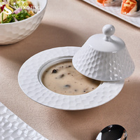 Assiette creuse de luxe occidentale en céramique blanche écologique, compatible micro-ondes, pour restaurant, hôtel, traiteur, service de soupes et dîners