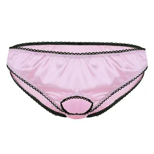 Giá Rẻ MaleBriefs Sissy Lụa Satin Crossdressing Lỗ Briefs Đồ Lót Mens Sissy Quần Lót