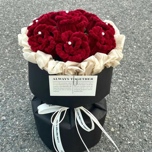 Venta al por mayor de flores artificiales de plástico rosa roja, ramos de rosas, tallos de chenilla, pipa de tabaco ondulada, limpiador de pipas, flor artesanal - Product Image 4