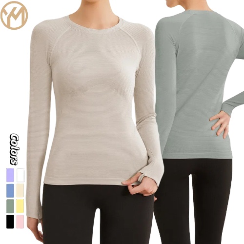 Women Round Neck Fitness Golf Top Female Long Sleeveless Tight Yoga Clothes Lady Quick Drying High Stretch Running Undershirt
