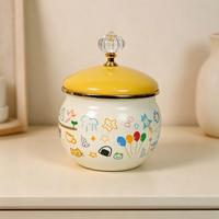 Couvercle de pot en émail métallique, compatible chauffage, grande capacité, écologique, anti-fuite, sans BPA, pour le stockage domestique de sel, épices, thé, huile de piment