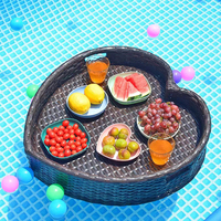 Plateau flottant pour petit-déjeuner en rotin d'extérieur, panier flottant en rotin pour hôtel, villa, piscine