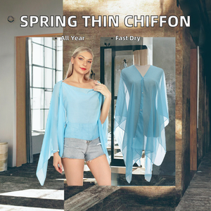 Chal de Gasa Fino y Ligero para Primavera y Verano, Estilo Formal y Sencillo, con Estampado Puff, Botones y Camisa Pequeña para Mujer - Product Image 2