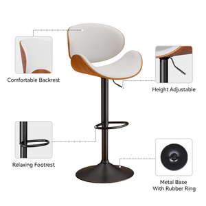 Modern PU <b>Leather</b> Swivel Back <b>Bar</b> <b>Stools</b> with Metal Base Adjustable Height Water Resistant for Home <b>Bar</b> - Product Image 3