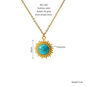 Joyería para mujer, colgante Vintage de acero inoxidable dorado, corazón ovalado, cuadrado, azul, turquesa, piedra Natural, collar de cadena con abalorio - Product Image 6