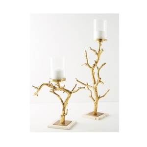 Portavelas de aluminio con diseño de árbol al por mayor Vintage para decoración del hogar, portavelas de tamaño personalizado de Color dorado con chimenea de vidrio - Product Image 1