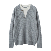 Ensemble deux pièces élégant en cachemire pour femme avec pull à col rond et pantalon long en tissu doux coupe classique