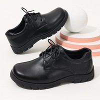 Chaussures habillées noires pour enfants en cuir verni à lacets, semelle antidérapante, semelle épaisse, pour l'école et les fêtes, vente en gros, personnalisables