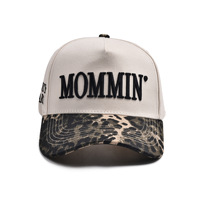 Gorras de Béisbol Personalizadas con Logotipo Bordado en Relieve 3D, de Algodón con Visera de Estampado de Leopardo, Estilo Trucker de 5 Paneles sin Marca con Cierre Snapback para Hombre