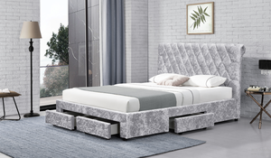 Venta al por mayor de la fábrica del OEM rey tamaño de terciopelo tejido a mano diamante distintos tapizado trineo plataforma de almacenamiento cama con cajones - Product Image 4