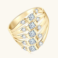 Großhandel Neuer Breiter Ring im Europäischen Stil mit Abgeschrägtem Quadratischem Zirkon, 5-Reihiger Cluster-Ring, Kubischer Zirkonia, Klassischer Unisex-Ring, Geschenk