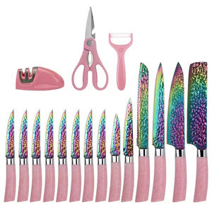 ชุดมีดทําครัวสแตนเลสมืออาชีพ 19 ชิ้นไม่ติดลื่นปรับแต่งรูปแบบสายรุ้งป้องกันสนิมไทเทเนียม - Product Image 5