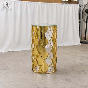 โต๊ะค็อกเทลทรงกระบอกขอบหยักสแตนเลสสีทองสำหรับโครงการโรงแรม บาร์ สถานที่จัดงาน พร้อมท็อปกระจกนิรภัย ขายส่ง - Product Image 2