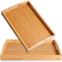 Lot de 3 plateaux de service en bambou écologiques avec poignées pour le petit-déjeuner, la table basse, l'ottoman, la cuisine, la chambre et le bureau