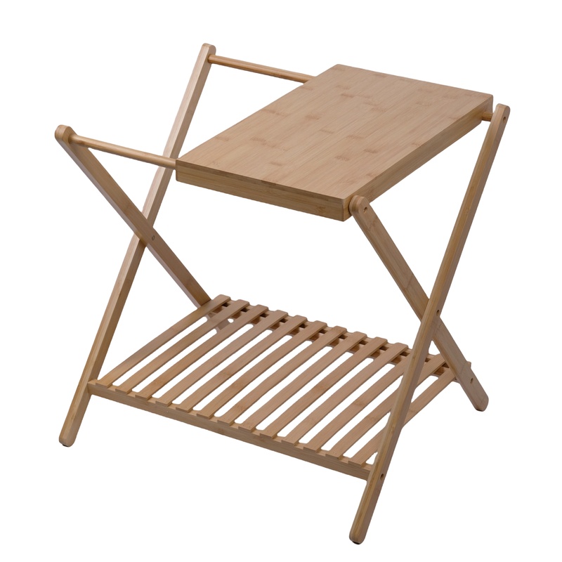 Bamboo Double Tiers Folding Luggage Rack