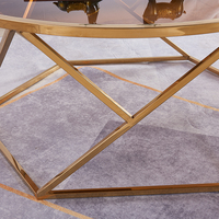 Ensemble table d'appoint café 1 + 4 avec cadre en métal doré et plateau en verre trempé rond design de luxe moderne pour la maison Villa Salon Hall d'hôtel
