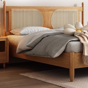Nordic Style <b>Rattan</b> Solid Wood Bed 1.8M Platform Bed Space Saving Master Bedroom Furniture Ash Wood Double Size - Product Image 4
