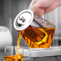 Théière en verre carré en borosilicate avec infuseur en acier inoxydable pour le café et le thé, 350 ml, 550 ml, 750 ml, 950 ml, pour thé en feuilles
