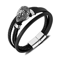 Bijoux en cuir tressé à breloques pour hommes, bijoux faits main à la mode, bijoux tête de lion punk pour hommes, bracelets tendance en cuir multicouches