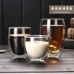 Tasse en verre à double paroi en forme d'œuf sans poignée, résistante à la chaleur, pour jus, lait, café, thé - Product Image 2