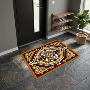 Tapis de porte de luxe en polyester tissé à poils moyens, fabriqué à la machine, antidérapant, anti-allergique, pour entrée intérieure, motif géométrique - Product Image 2