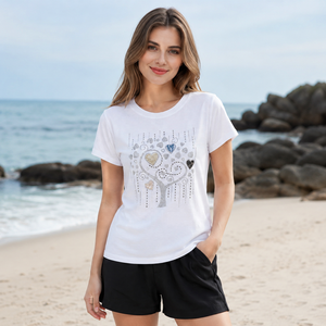 <span class=keywords><strong>T</strong></span>-<span class=keywords><strong>shirt</strong></span> <span class=keywords><strong>blanc</strong></span> femme en coton grandes tailles avec imprimé cœur graphique - Product Image 3