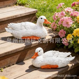 Figurine de canard blanc en résine, décoration de jardin, ornement artisanal animalier pour patio extérieur - Product Image 4