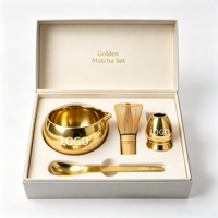 Ensemble Matcha en Céramique Dorée avec Logo Personnalisé, Ensemble Cadeau Matcha Japonais de Luxe avec Bec Verseur, Kit de Thé Matcha OEM avec Boîte Cadeau