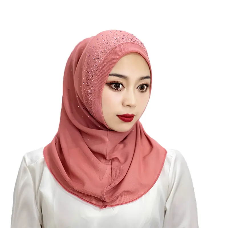 NEU Großhandel bereit zu tragen Hijab Plain Damen Muslim Frauen Premium Tudung Turban Caps Schal Drill Instant Hijab Bergo Schal