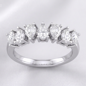 แหวนเพชรทรงลูกแพร์เจ็ดเม็ด คลาสสิก ทองคำขาว 14K เพชรทรงลูกแพร์เพาะเลี้ยงในห้องปฏิบัติการ แหวนครบรอบ OEM เครื่องประดับสั่งทำพิเศษ - Product Image 1