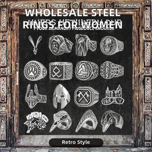 Vente en gros de nouvelles conceptions de bagues en acier inoxydable de style vintage, <span class=keywords><strong>lot</strong></span> de tailles mixtes, motifs variés, plaquées or, pour hommes, bijoux de mariage et cadeaux - Product Image 2
