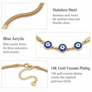 สร้อยคออะคริลิคสามชิ้น สแตนเลสชุบทอง 14K สีดำ น้ำเงิน และแดง - Product Image 3