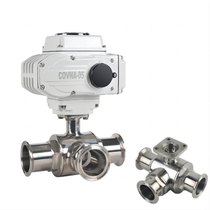 Vanne à boisseau sphérique électrique sanitaire motorisée COVNA 2 pouces 4 pouces 3 voies 12V en acier inoxydable à fixation par collier - Product Image 1