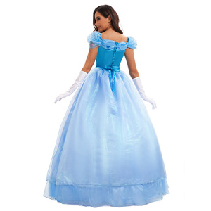 Disfraz de Cenicienta, vestido azul con hombros descubiertos, disfraz de Cosplay para adultos, traje para actuación en escenario de Halloween, para mujeres mayores de 14 años - Product Image 4